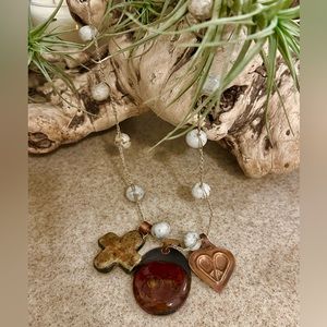 Walk in Love & Peace Necklace, Clay beads & Metal pendants, made in USA 17”